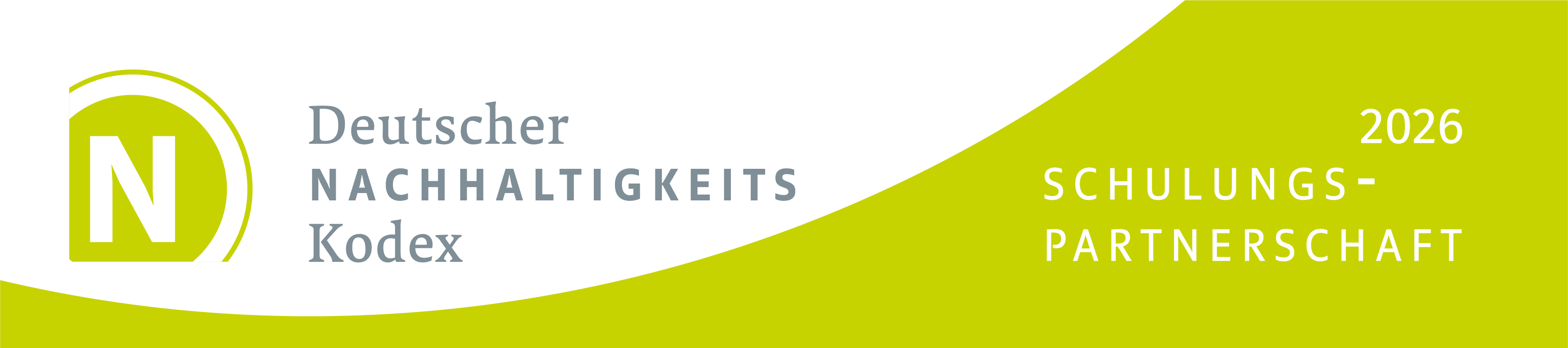 Signet mit Logo des Deutscher Nachhaltigkeitscodex. Mit dem Text: Schulungspartnerschaft 2026